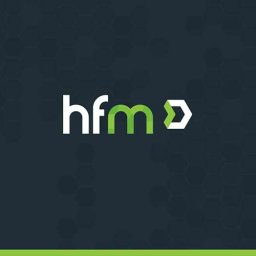 HFM general logo over a dark blue background